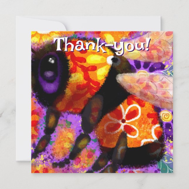Whimsical Bumble Bee Floral Orange Red Gelb Mitteilungskarte (Vorderseite)