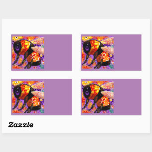 Whimsical Bumble Bee Floral Orange Red Gelb Rechteckiger Aufkleber