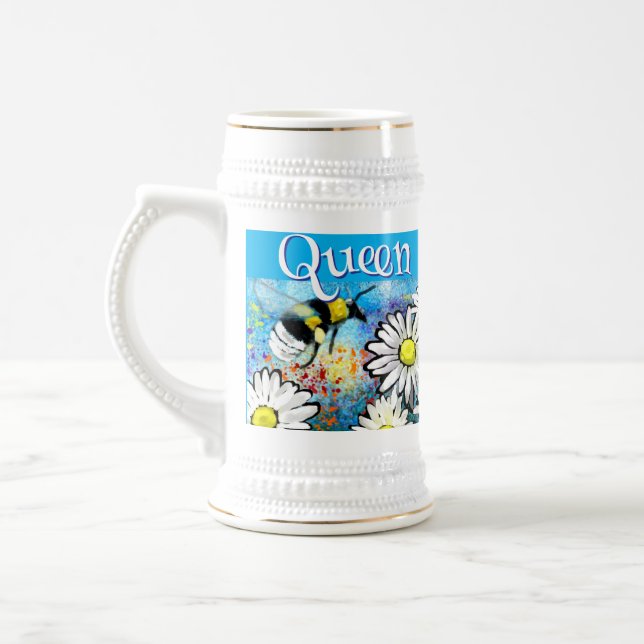 Whimsical Bumble Bee in Daisies Personalisiert Bierglas (Links)