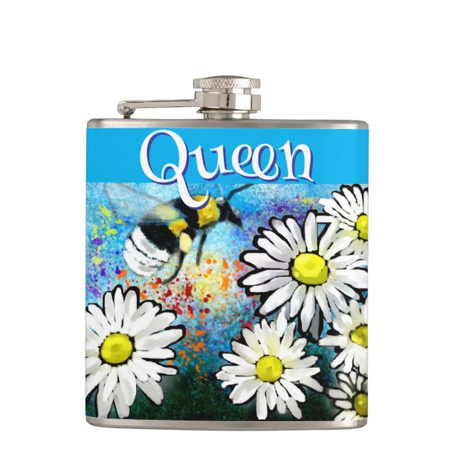Whimsical Bumble Bee in Daisies Personalisiert Flachmann (Vorderseite)
