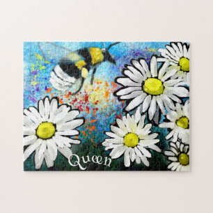 Whimsical Bumble Bee in Daisies Personalisiert Puzzle