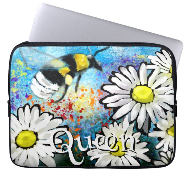 Whimsical Bumble Bee in Daisies Personalized Laptopschutzhülle (Vorderseite)