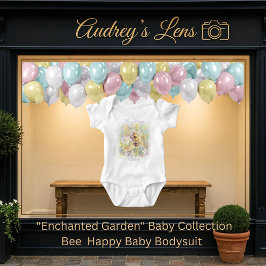 Whimsical Bumblebee & Wildflowers "Bee Happy" Baby Strampler
