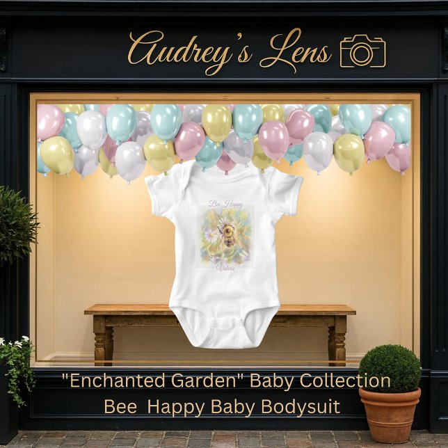 Whimsical Bumblebee & Wildflowers "Bee Happy" Baby Strampler (Von Creator hochgeladen)