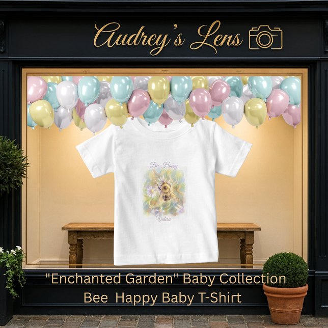 Whimsical Bumblebee & Wildflowers "Bee Happy" Baby T-shirt (Von Creator hochgeladen)
