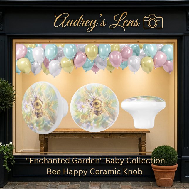 Whimsical Bumblebee & Wildflowers "Bee Happy" Keramikknauf (Von Creator hochgeladen)