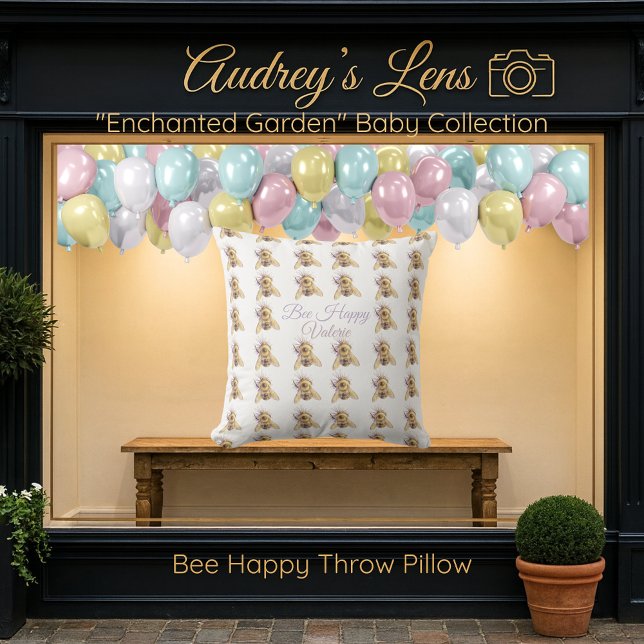 Whimsical Bumblebee & Wildflowers "Bee Happy" Kissen (Von Creator hochgeladen)