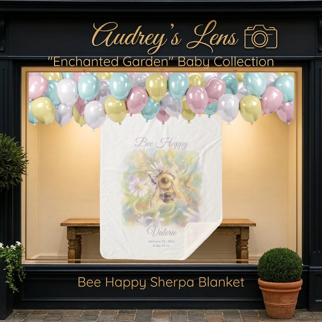 Whimsical Bumblebee & Wildflowers "Bee Happy" Sherpadecke (Von Creator hochgeladen)