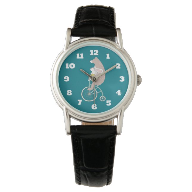 Whimsical Bunny and Bear Reiten Armbanduhr (Vorderseite)
