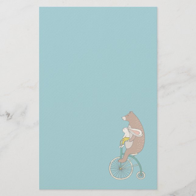 Whimsical Bunny and Bear Reiten Briefpapier (Vorderseite)
