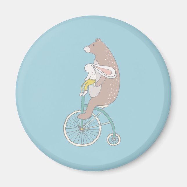 Whimsical Bunny and Bear Reiten Magnet (Vorne)