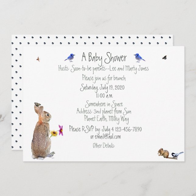Whimsical Bunny baby Dusche: Einladungen (Vorne/Hinten)
