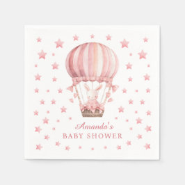 Whimsical Bunny Balloon Pink Stars Baby Shower Serviette