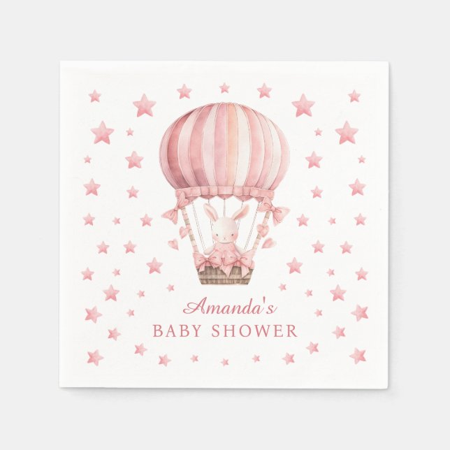 Whimsical Bunny Balloon Pink Stars Baby Shower Serviette (Vorderseite)