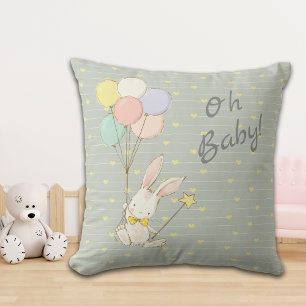 Whimsical Bunny Balloons und Blume Baby Kissen
