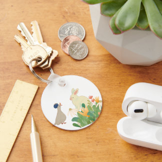 Whimsical Bunny & Bird in Bloom - Niedlicher Frühl Schlüsselanhänger