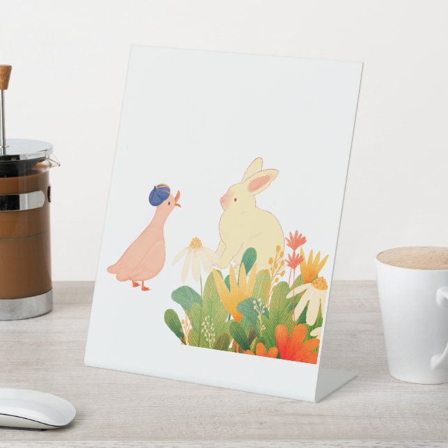 Whimsical Bunny & Bird in Bloom - Niedlicher Frühl Sockelschild (In SItu)