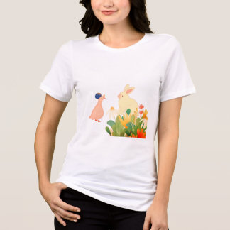 Whimsical Bunny & Bird in Bloom - Niedlicher Frühl Tri-Blend Shirt