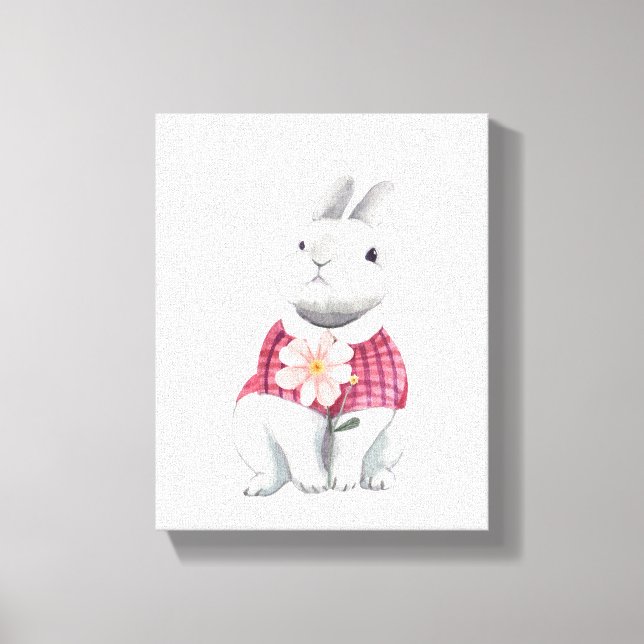 Whimsical Bunny Blume Holz Kinderzimmer Dekoration Leinwanddruck (Vorderseite)
