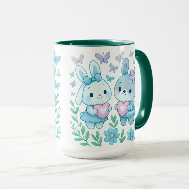 Whimsical Bunny Couple Ceramic Mug Tasse (VorderseiteRechts)