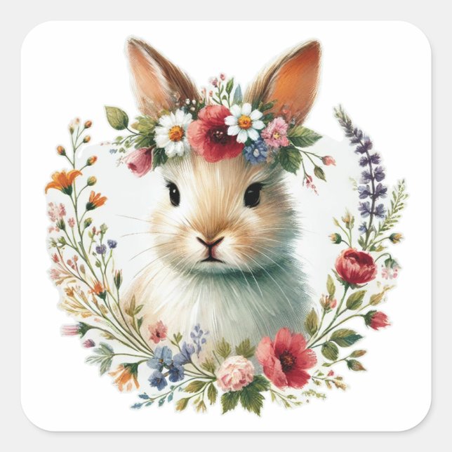 Whimsical Bunny Face Quadratischer Aufkleber (Vorderseite)
