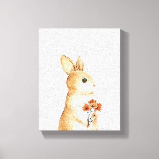Whimsical Bunny Floral Woodland Kinderzimmer Dekor Leinwanddruck (Vorderseite)