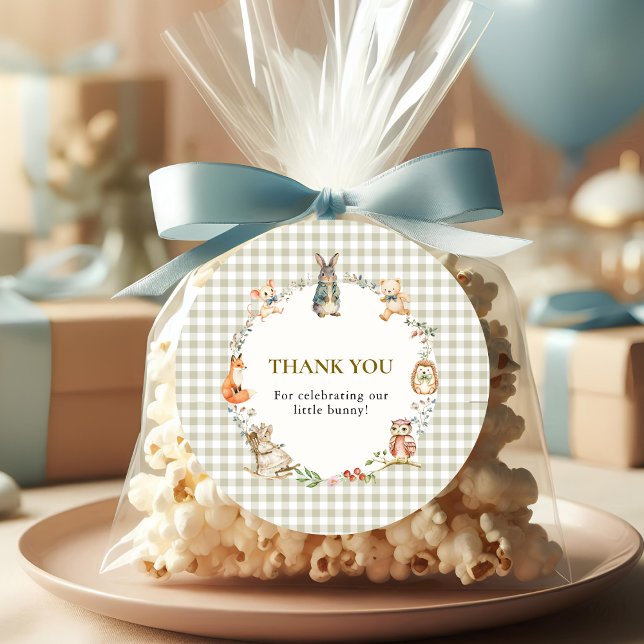 Whimsical Bunny Gingham Thank You Baby Shower  Runder Aufkleber (Von Creator hochgeladen)