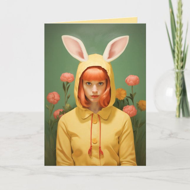 Whimsical Bunny Hooded Girl Einladung (Vorderseite)