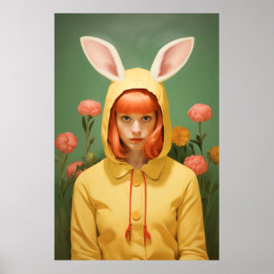 Whimsical Bunny Hooded Girl Poster