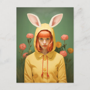 Whimsical Bunny Hooded Girl Postkarte