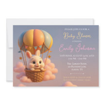 Whimsical Bunny Hot Air Ballon mit rosa Wolken