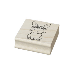 Whimsical Bunny mit floraler Krone Linienkunst Gummistempel