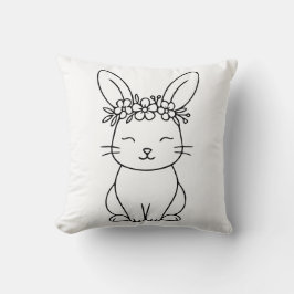 Whimsical Bunny mit floraler Krone Linienkunst  Kissen