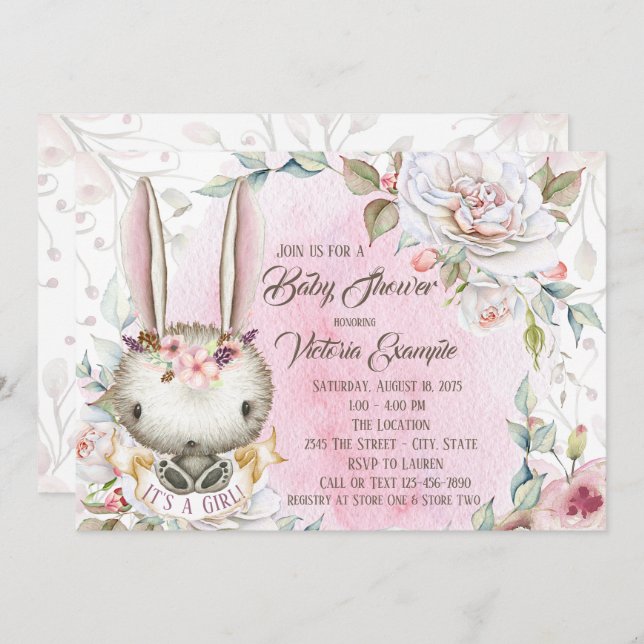 Whimsical Bunny Rabbit Baby Shower Einladungen (Vorne/Hinten)