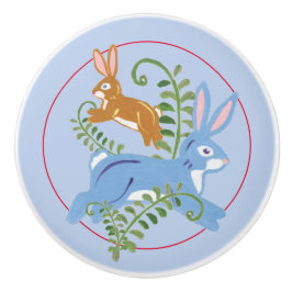 Whimsical Bunny Rabbit Folk Rustikales Kinderzimme Keramikknauf