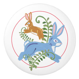 Whimsical Bunny Rabbit Folk Rustikales Kinderzimme Keramikknauf