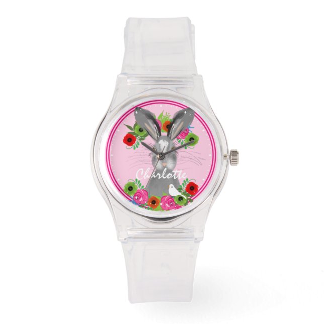 Whimsical Bunny Rabbit Niedlich Personalisiert Armbanduhr (Vorderseite)