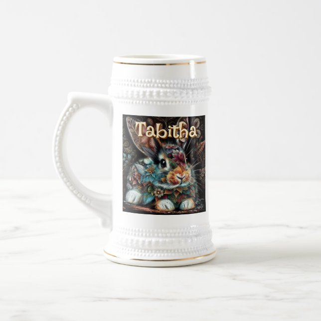 Whimsical Bunny Rabbit Personalisiert Bierglas (Links)