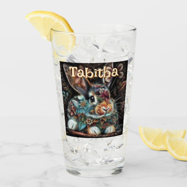 Whimsical Bunny Rabbit Personalisiert Glas (Vorderseite Ice)