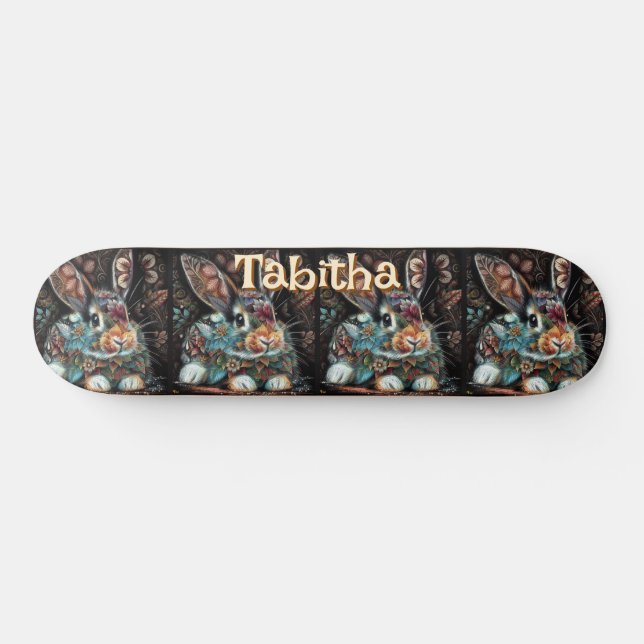 Whimsical Bunny Rabbit Personalisiert Skateboard (Horizontal)