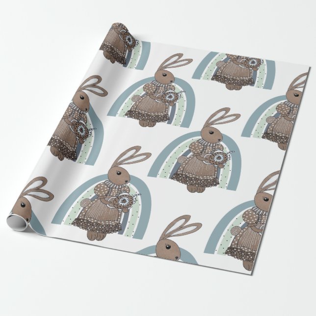 Whimsical Bunny Rabbit Teapot Rainbow Geschenkpapier (Ungerollt)