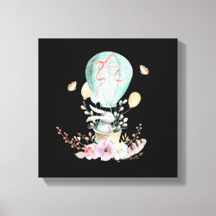 Whimsical Bunny Reitet in einem Heißluftballon Leinwanddruck