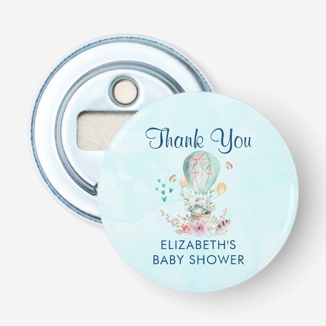 Whimsical Bunny Ride in einem Ballon Dusche Dank Flaschenöffner (Vorderseite)