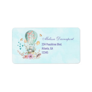 Whimsical Bunny Riding in einem Heißluftballon Adressaufkleber
