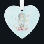 Whimsical Bunny Riding in einem Heißluftballon Ornament<br><div class="desc">Ein Dekor mit einer charmanten Illustration eines kleinen Hasen-Reitens in einem Heißluftballon mit extravagantem rosa Band,  zusammen mit einigen Blume und Schmetterlingen. Der pastellblaue Hintergrund verleiht ihm ein Vintages Traumgefühl.</div>