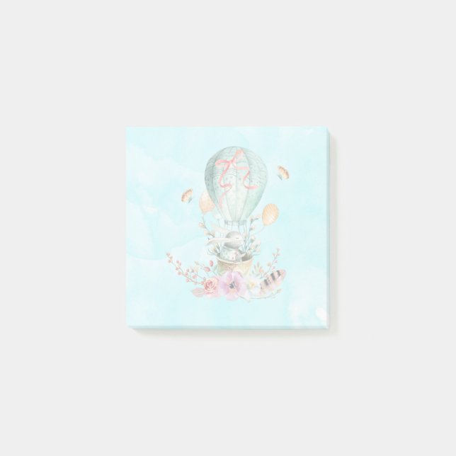Whimsical Bunny Riding in einem Heißluftballon Post-it Klebezettel (Vorderseite)