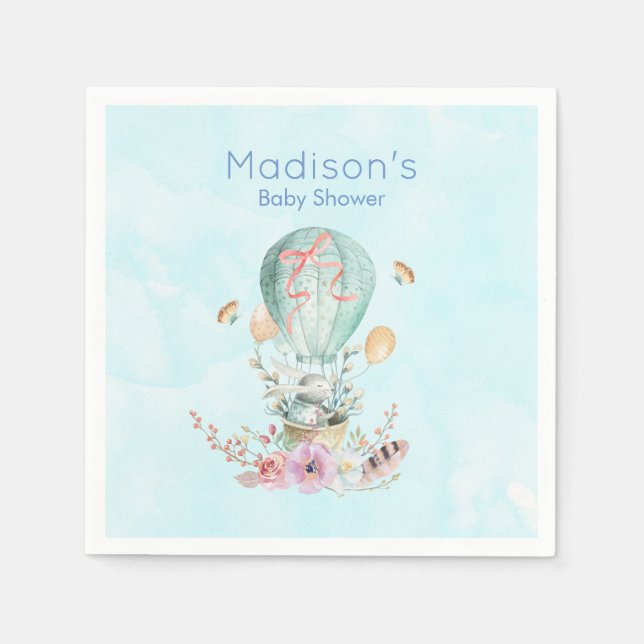 Whimsical Bunny Riding in einem Heißluftballon Serviette (Vorderseite)