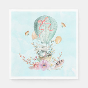 Whimsical Bunny Riding in einem Heißluftballon Serviette
