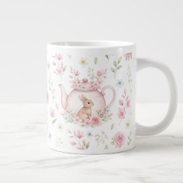 Whimsical Bunny Teapot Floral Spring Jumbo-Tasse