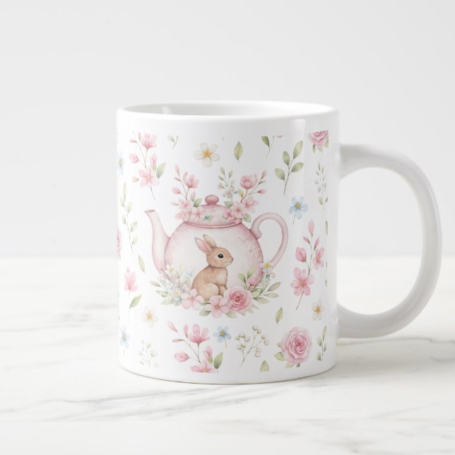 Whimsical Bunny Teapot Floral Spring  Jumbo-Tasse (Rechts)